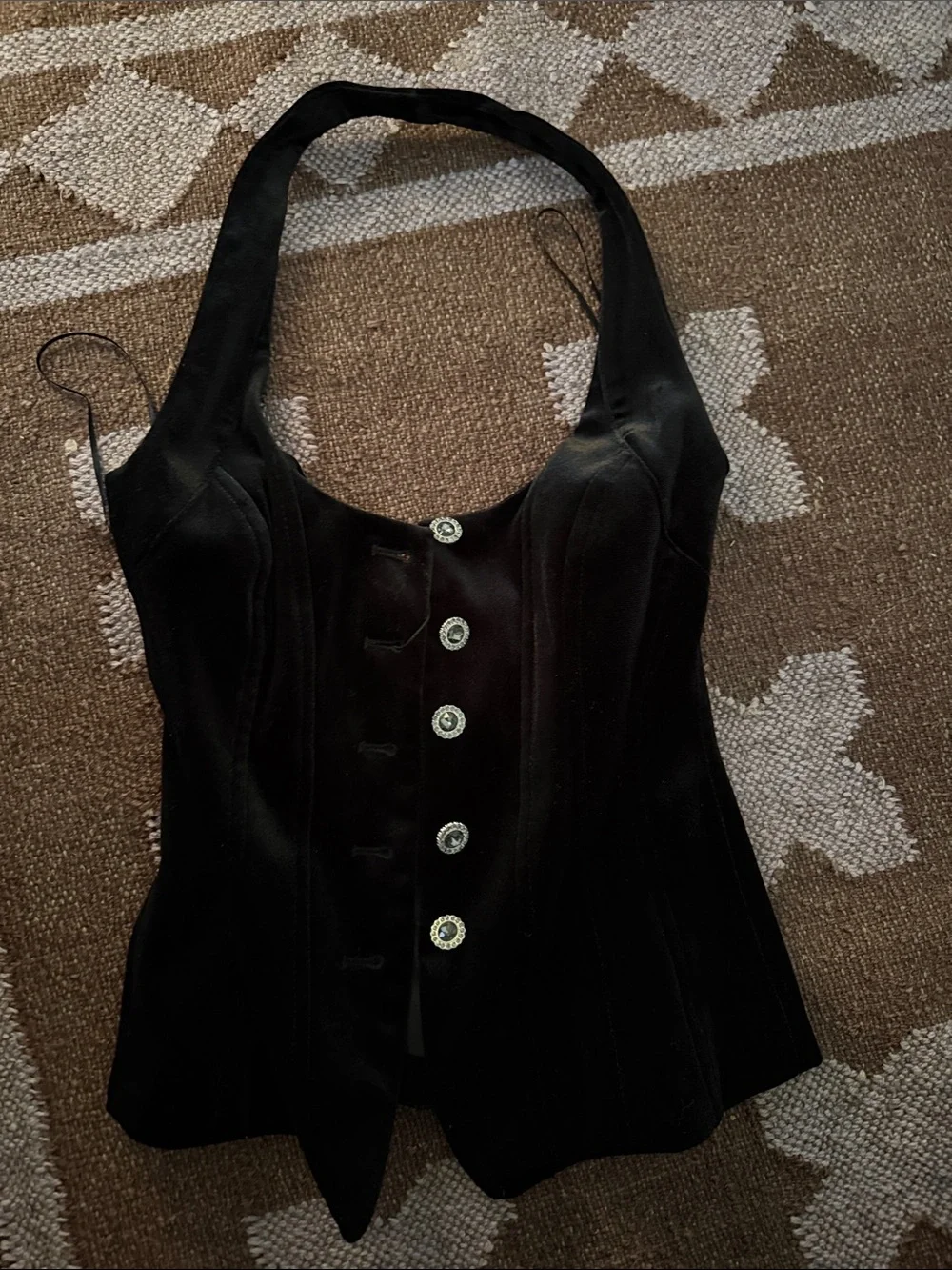 Zara Black Velvet Halter Corset Button Top - Picture 1 of 3